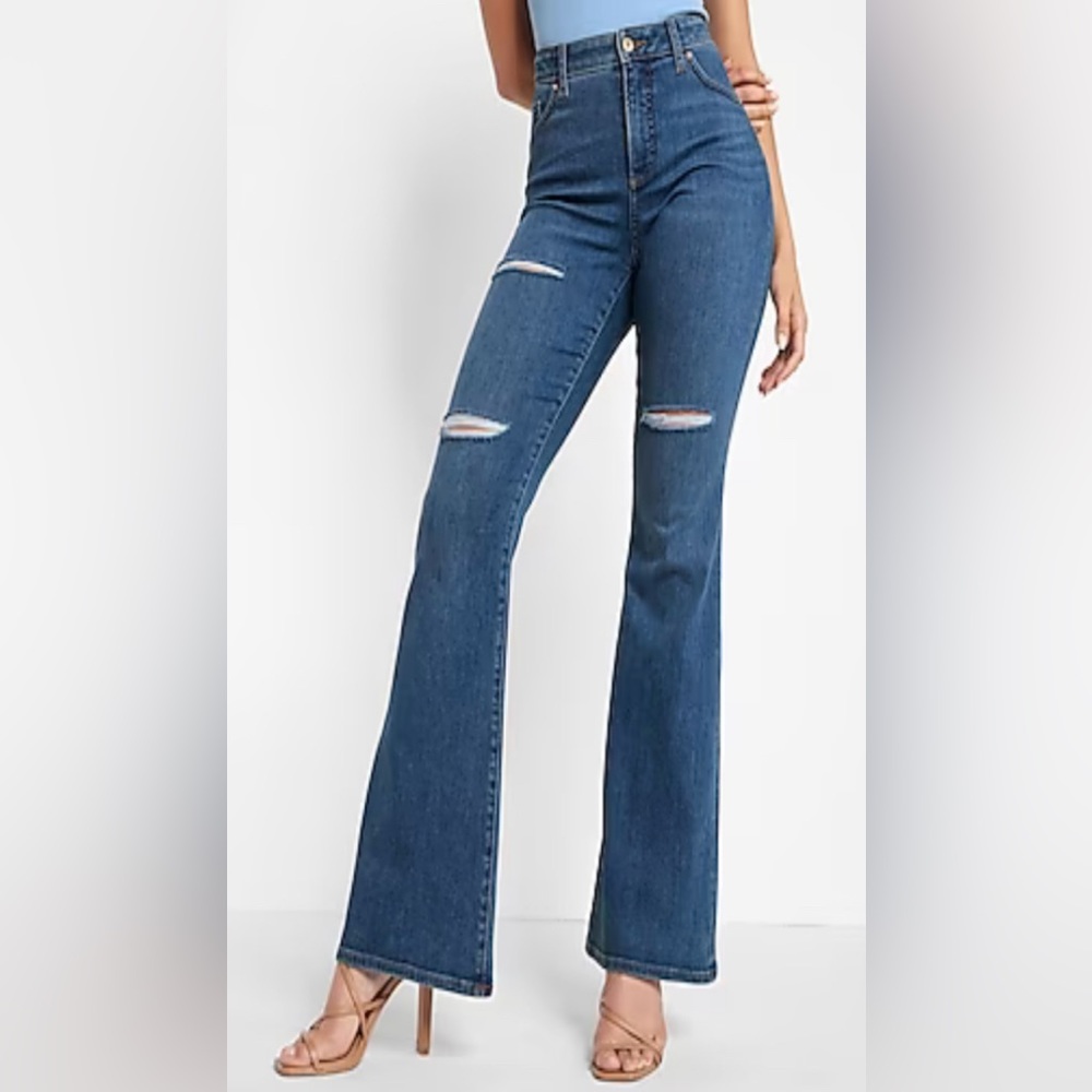 Curvy High Waisted Ripped Flare Jeans